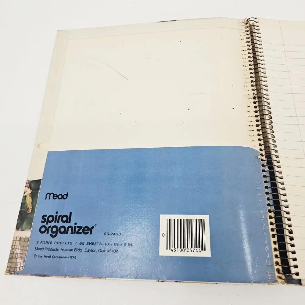 Vintage 1970's Mead Sports Spiral Organizer Notebook Folder Baseball Football